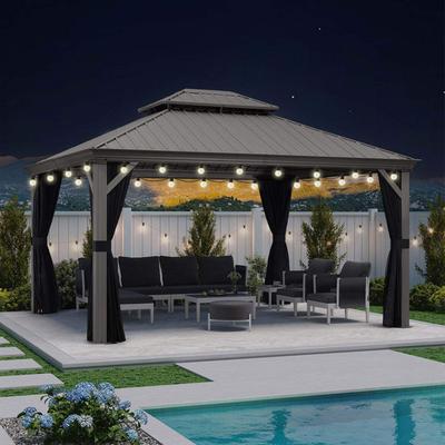 PURPLE LEAF Patio Gazebo for Backyard Hardtop Galvanized Steel Frame with Upgrade Curtain - Light Grey