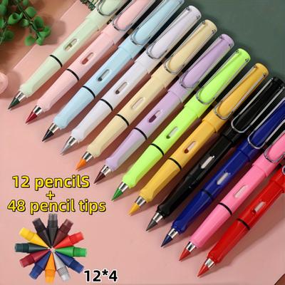 TEMU 60pcs/set, 12 Pencil With Erase - Long Infinity Pencil, Sharpen Inkless Pencil For , Drawing, School Supplies Eternal Pencil