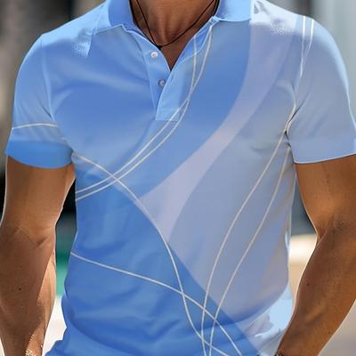 TEMU Men's Colorblock Stripes Tennis T-shirt For Summer, Trend Casual Short Sleeve Tennis Tees Image