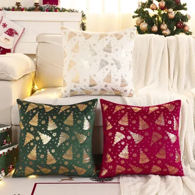 1PC Weihnachtsbaum Dekokissenbezug Winter Samt Bronzing Weihnachtsdekoration Wohnzimmer Image