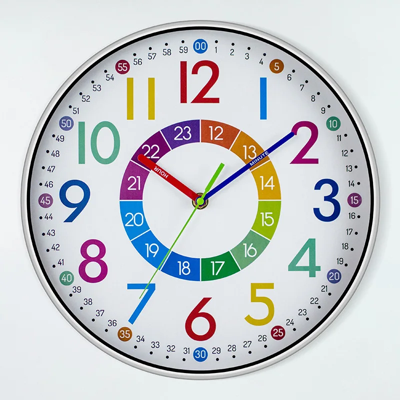 30,5 cm lange, nicht tickende Wanduhr für Kinder, Klassenzimmer, Lehruhr zum Aufhängen, Kinderzimmer, geräuschlos, bunt, dekorative Uhr, Heimdekoration