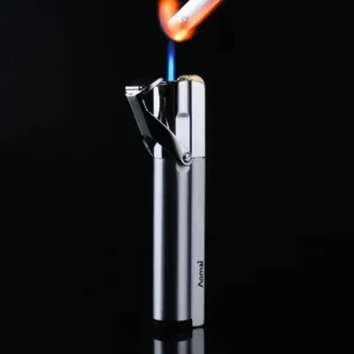 2024 neue Tragbare 1300 C Compact Jet Gas Turbo Taschenlampe Butan Feuerzeug Streifen Feste Feuer Winddicht Metall Zigarre Leichter Zigarette