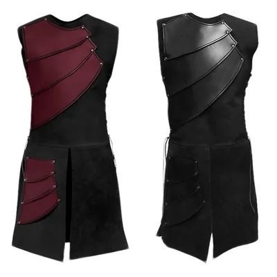 Erwachsene Männer Mittelalterliche Lederweste Rüstung Larp Ritter Krieger Kostüm Römischer Bogenschütze Wappenrock Cosplay Tunika Halloween Karneval Anzug Image