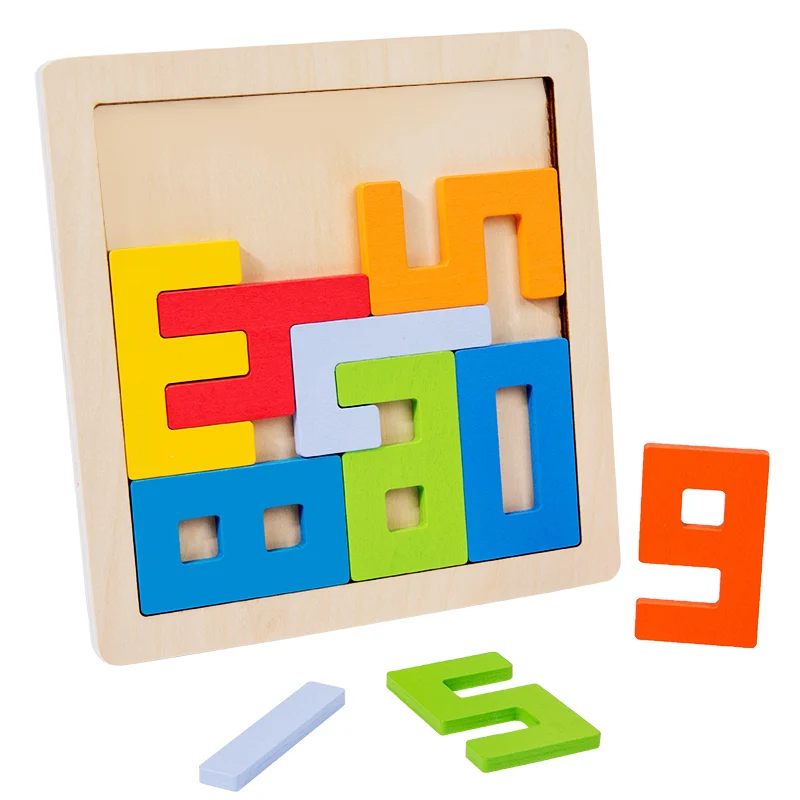 Buntes 3D-Puzzle aus Holz, Tangram, Mathe-Spielzeug, Würfelspiel, Kinder, Vorschule, Magination, Formen, Ziffern, Lernspielzeug für Kinder Image