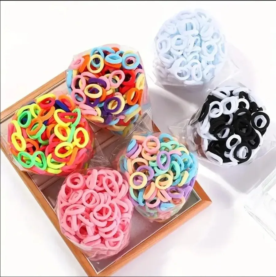 200PCS Mädchen Bunte Nylon Elastische Haarbänder Kinder Pferdeschwanz Halten Kleine Haargummi Gummiband Scrunchie Kinder Haar Zubehör Image