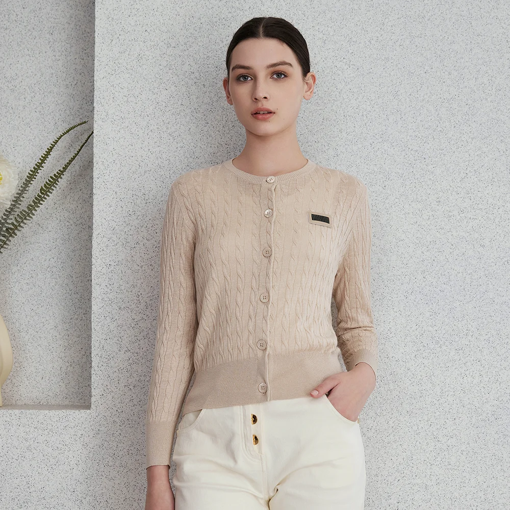 BC-29 Women's Boutique Spring/Fall Silk Linen Knitted Cardigan Sweater Ladies Clothes