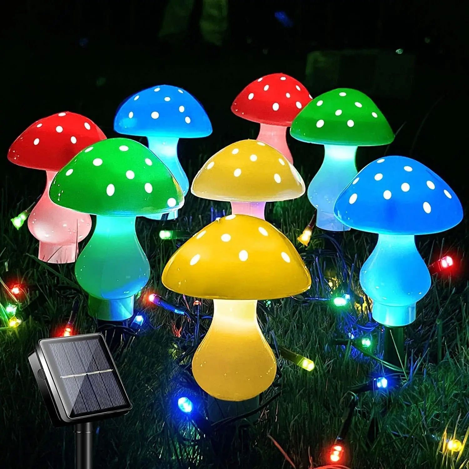 Solar Mushroom Light String Outdoor Landscape Garden Courtyard Christmas Decoration Light LED Solar Multicolor Lights Hot 50 LED