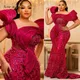 Aso Ebi Plus Size Fuchsia Long Mermaid Evening Dresses Pearls Beaded Women Formal Party Gowns For A Wedding African Customized