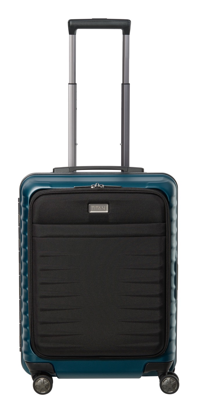 Hartschalen-Trolley TITAN "LITRON Frame mit Vortasche, Safeplus-Verschluss", Gr. B/H/T: 40 x 55 x 23 42, blau (petrol), Polycarbonat, metallic, unifarben, Koffer, Hartschalen-Koffer Made in Germany mit 10 Jahren Herstellergarantie Image