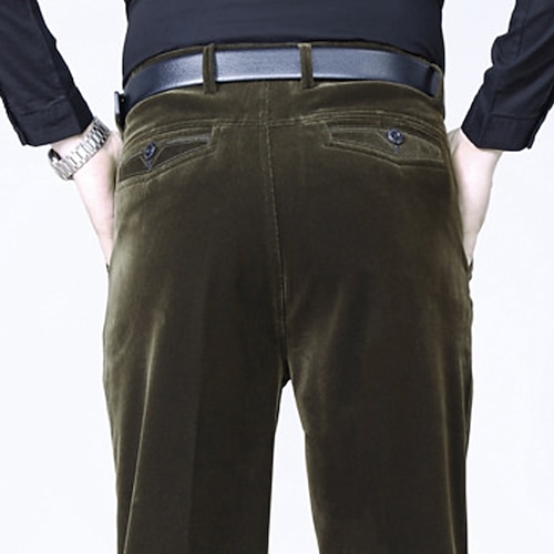 Herren Anzughosen Cordhose Hose Hosen Chinesisch Chino Knopf Tasche Glatt Komfort tragbar Formal Party Arbeit Modisch Klassicher Stil Schwarz Wein Mikro-elastisch Image