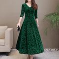 Damen Midikleid velvet kleid abendkleider Schaukelkleid Smaragdgrünes Kleid Elegant Modisch Romantisch winterkleider damen Urlaub kleid hochzeitsgast Schlank Blumen Langarm V Ausschnitt Schwarz Rote