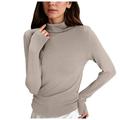 Mepaouo Women s Turtleneck Long Sleeve Shirts Ribbed Stretch Thermal Baselayer Pullover Tops(Khaki L)