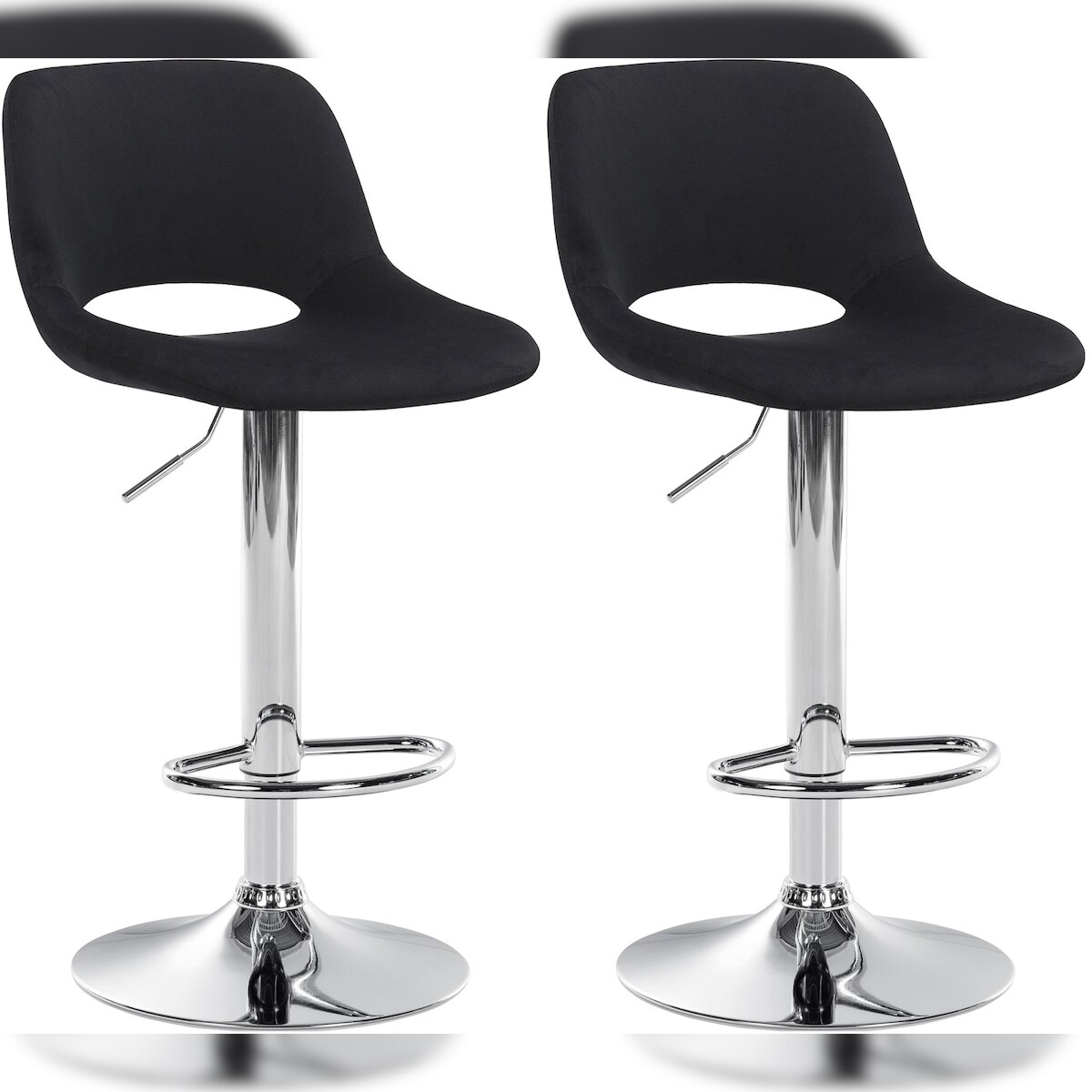 DELUKE® Barhocker 2er Set JAKSON - Schwarz, Samt, Chrom | Barhocker mit Lehne Barstuhl Tresenhocker Tresenstuhl Kneipenhocker Kneipenstuhl Image