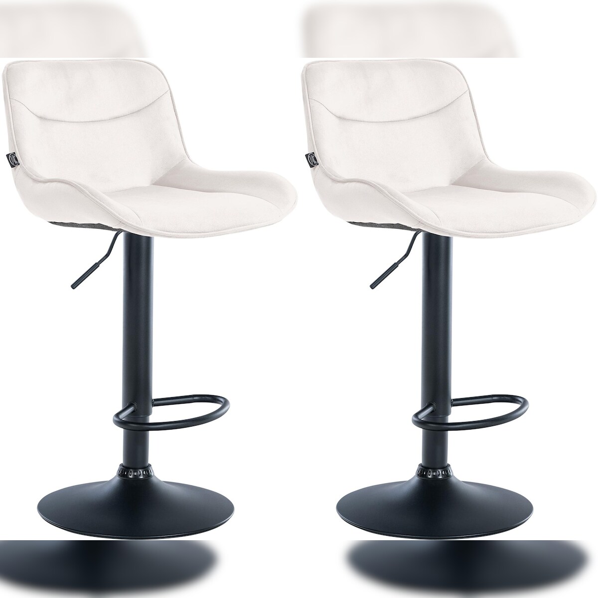 DELUKE® Barhocker 2er Set TAMPA - Creme, Samt, Schwarz | Barhocker mit Lehne Barstuhl Tresenhocker Tresenstuhl Kneipenhocker Kneipenstuhl Image