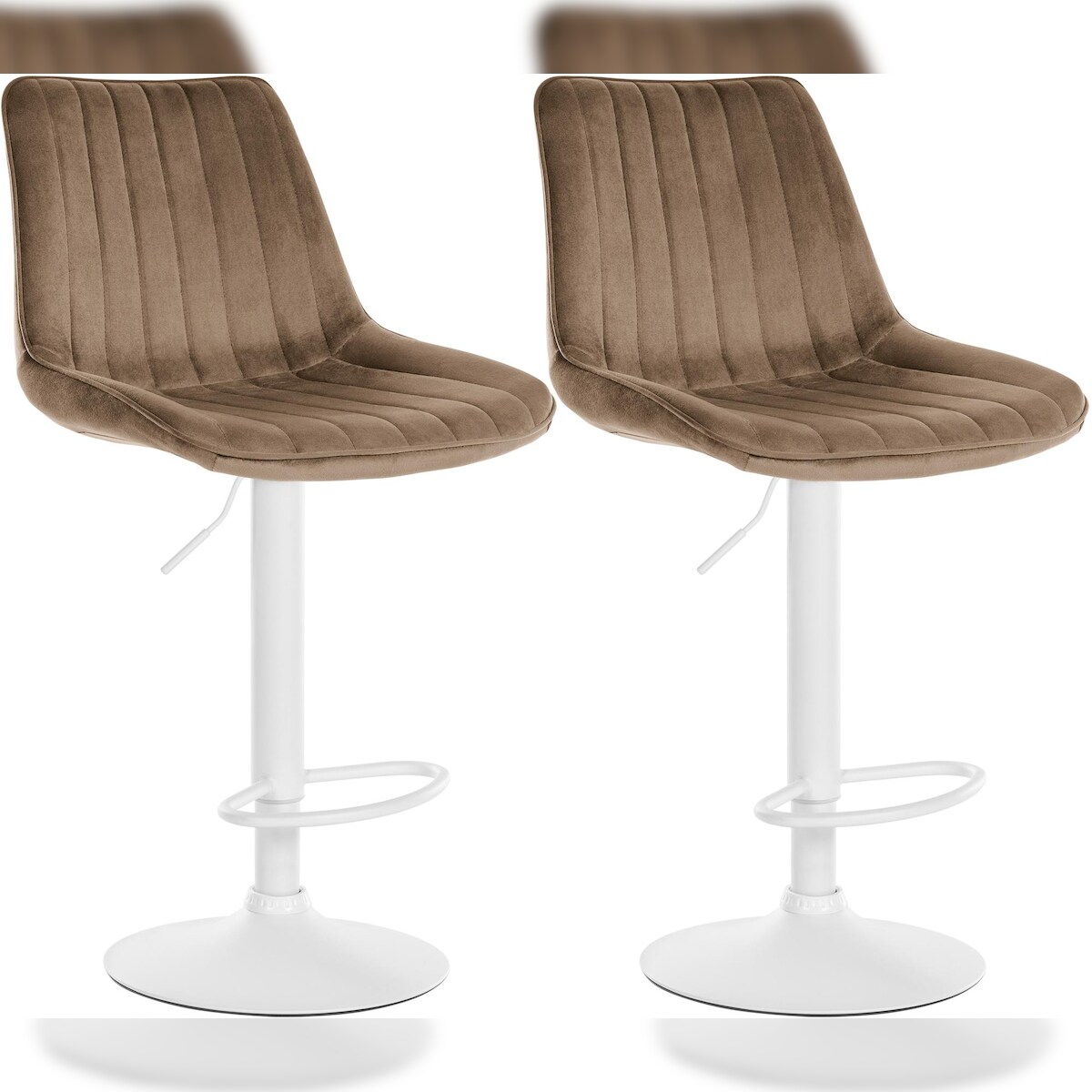 DELUKE® Barhocker 2er Set RIO - Braun, Samt, Weiß | Barhocker mit Lehne Barstuhl Tresenhocker Tresenstuhl Kneipenhocker Kneipenstuhl Image