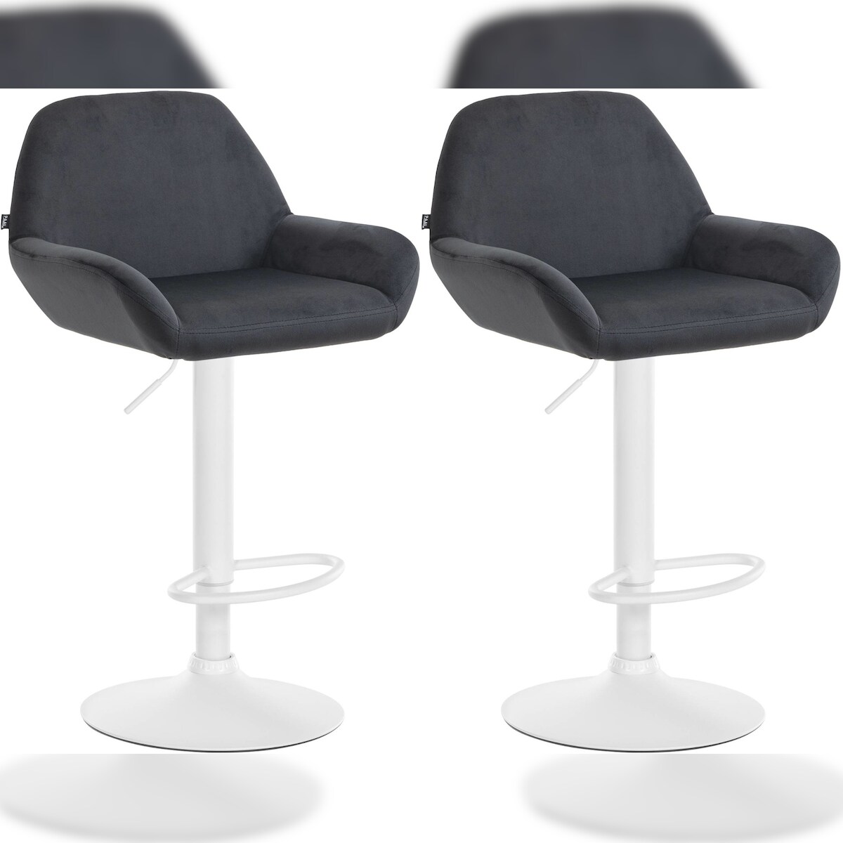 DELUKE® Barhocker 2er Set DUBLIN - Schwarz, Samt, Weiß | Barhocker mit Lehne Barstuhl Tresenhocker Tresenstuhl Kneipenhocker Kneipenstuhl Image