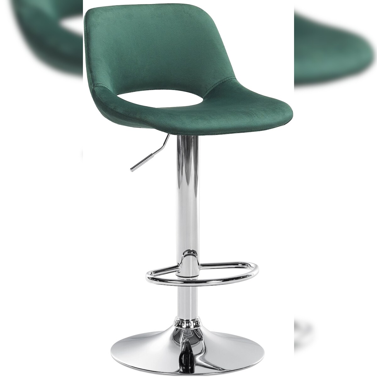 DELUKE® Barhocker JAKSON - Grün, Samt, Chrom | Barhocker mit Lehne Barstuhl Tresenhocker Tresenstuhl Kneipenhocker Kneipenstuhl Image