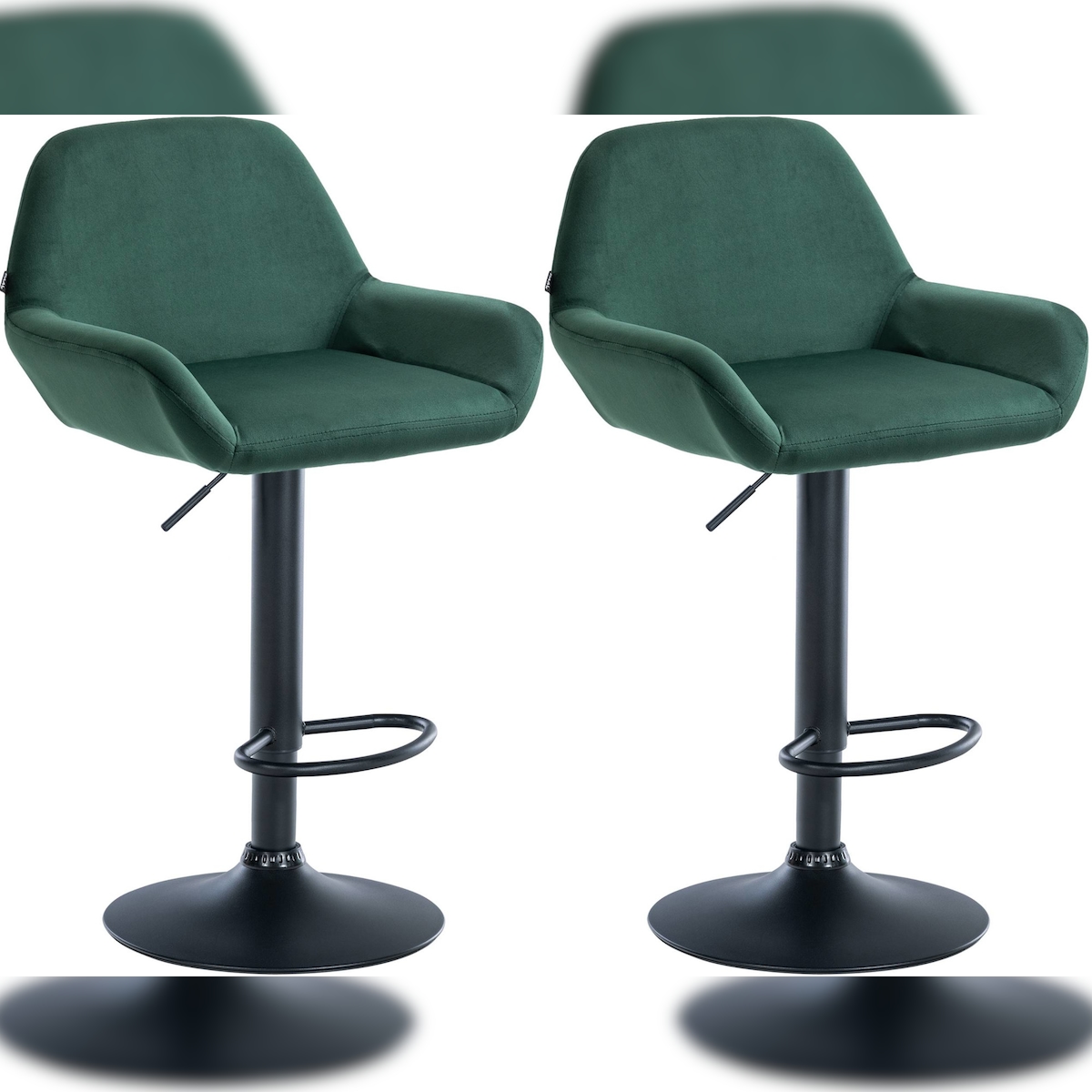 DELUKE® Barhocker 2er Set DUBLIN - Dunkelgrün, Samt, Schwarz | Barhocker mit Lehne Barstuhl Tresenhocker Tresenstuhl Kneipenhocker Kneipenstuhl Image