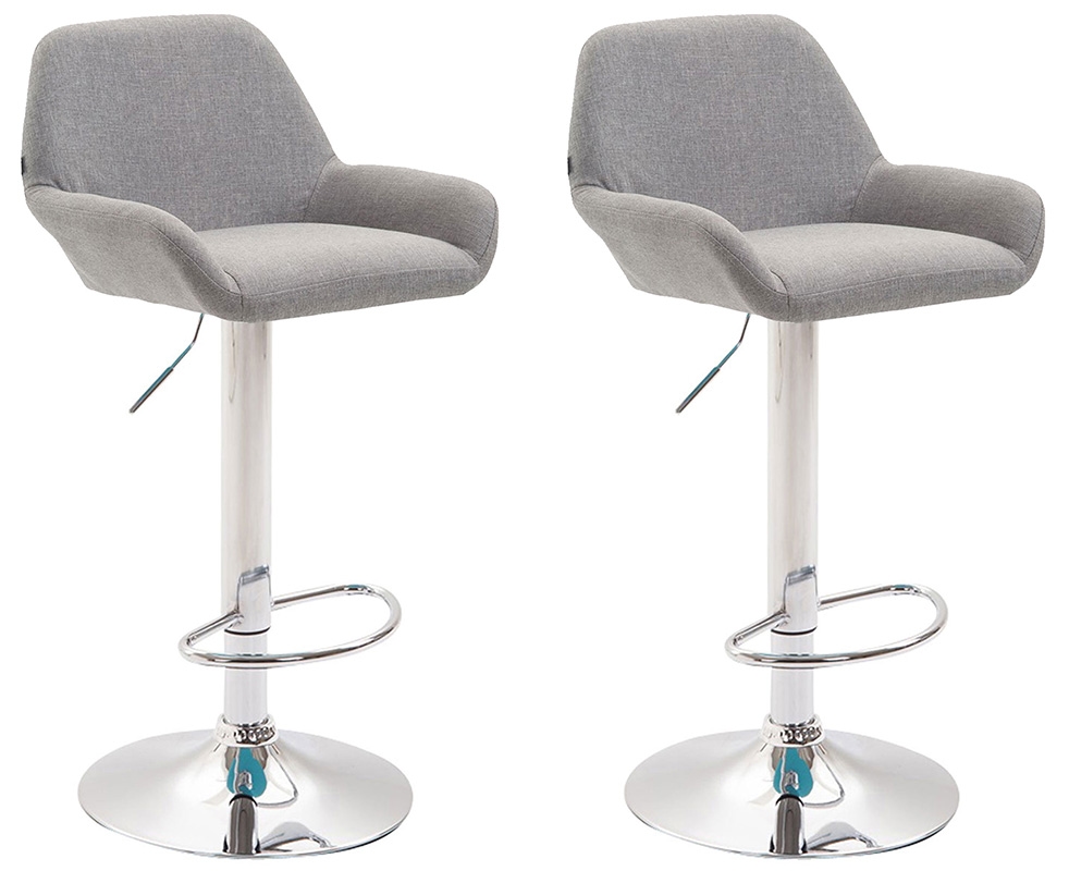 DELUKE® Barhocker 2er Set DUBLIN - Grau, Stoff, Chrom | Barhocker mit Lehne Barstuhl Tresenhocker Tresenstuhl Kneipenhocker Kneipenstuhl Image
