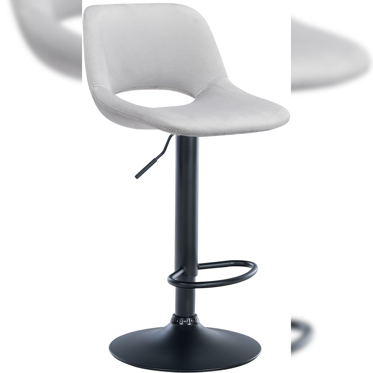 DELUKE® Barhocker JAKSON - Hellgrau, Samt, Schwarz | Barhocker mit Lehne Barstuhl Tresenhocker Tresenstuhl Kneipenhocker Kneipenstuhl