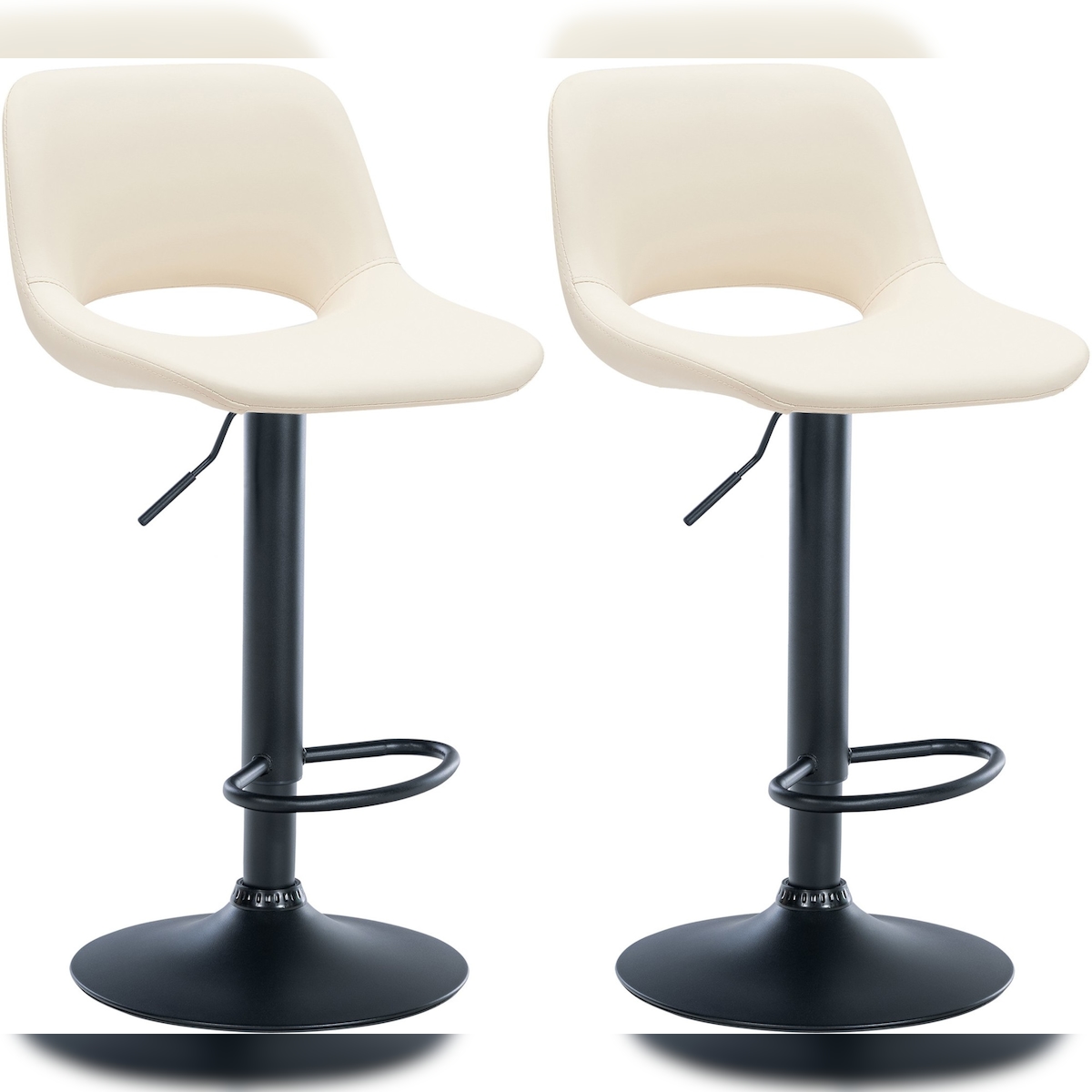 DELUKE® Barhocker 2er Set JAKSON - Creme, Kunstleder, Schwarz | Barhocker mit Lehne Barstuhl Tresenhocker Tresenstuhl Kneipenhocker Kneipenstuhl Image