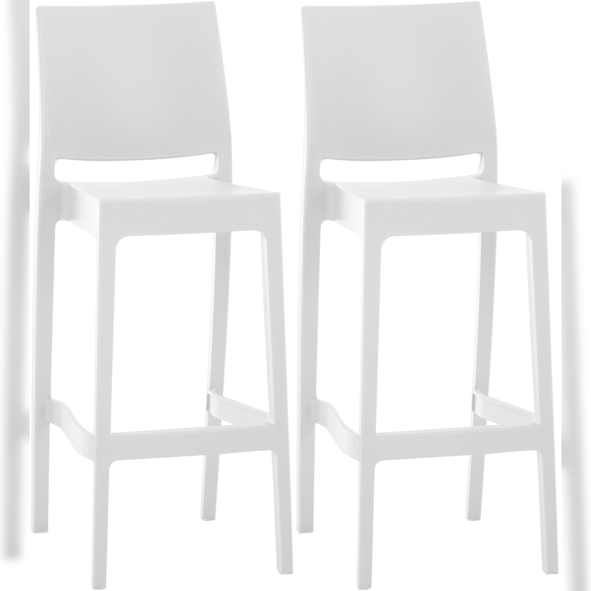 DELUKE® Barhocker 2er Set MIAMI - Weiß, Kunststoff | Barhocker mit Lehne Barstuhl Tresenhocker Tresenstuhl Kneipenhocker Kneipenstuhl Image