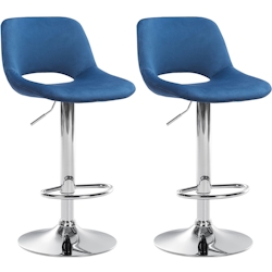 DELUKE® Barhocker 2er Set JAKSON - Blau, Samt, Chrom | Barhocker mit Lehne Barstuhl Tresenhocker Tresenstuhl Kneipenhocker Kneipenstuhl