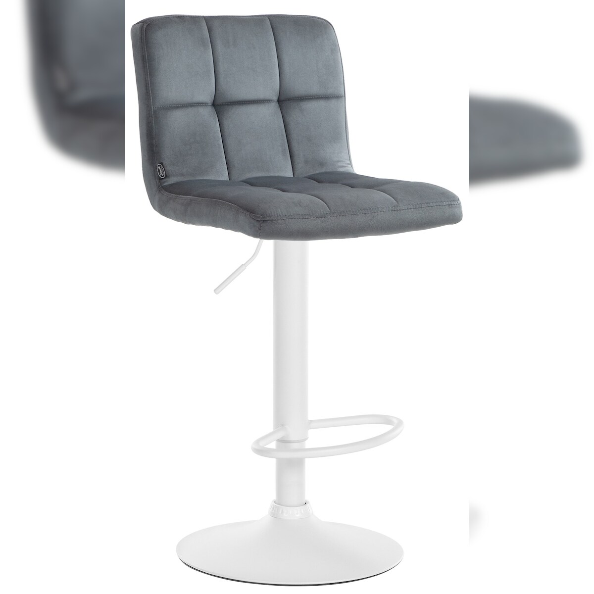 DELUKE® Barhocker BRISBAN - Dunkelgrau, Samt, Weiß | Barhocker mit Lehne Barstuhl Tresenhocker Tresenstuhl Kneipenhocker Kneipenstuhl Image