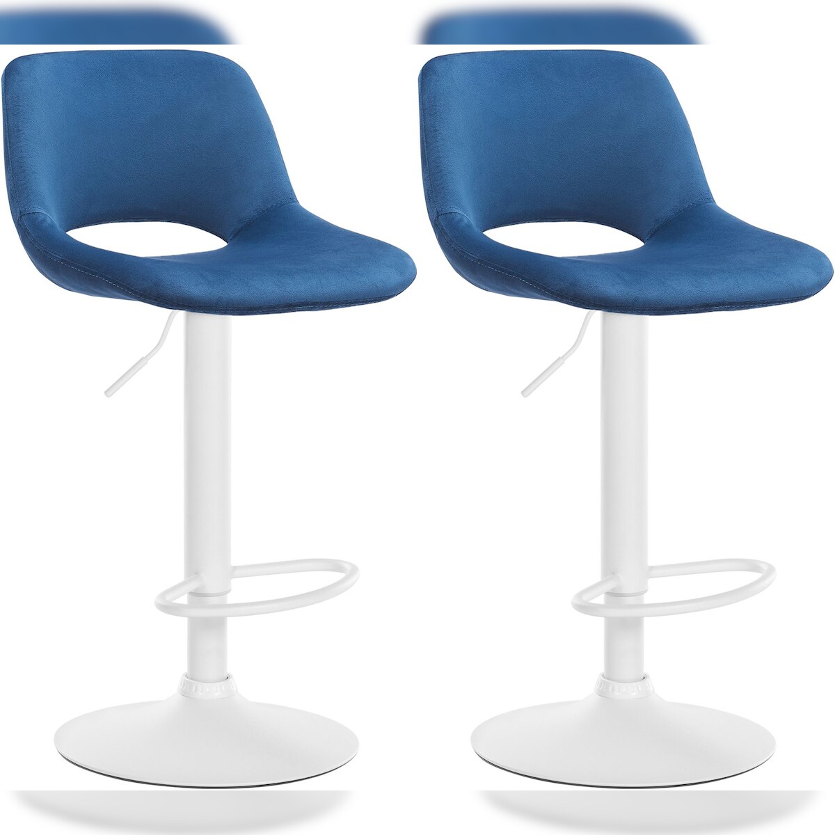 DELUKE® Barhocker 2er Set JAKSON - Blau, Samt, Weiß | Barhocker mit Lehne Barstuhl Tresenhocker Tresenstuhl Kneipenhocker Kneipenstuhl