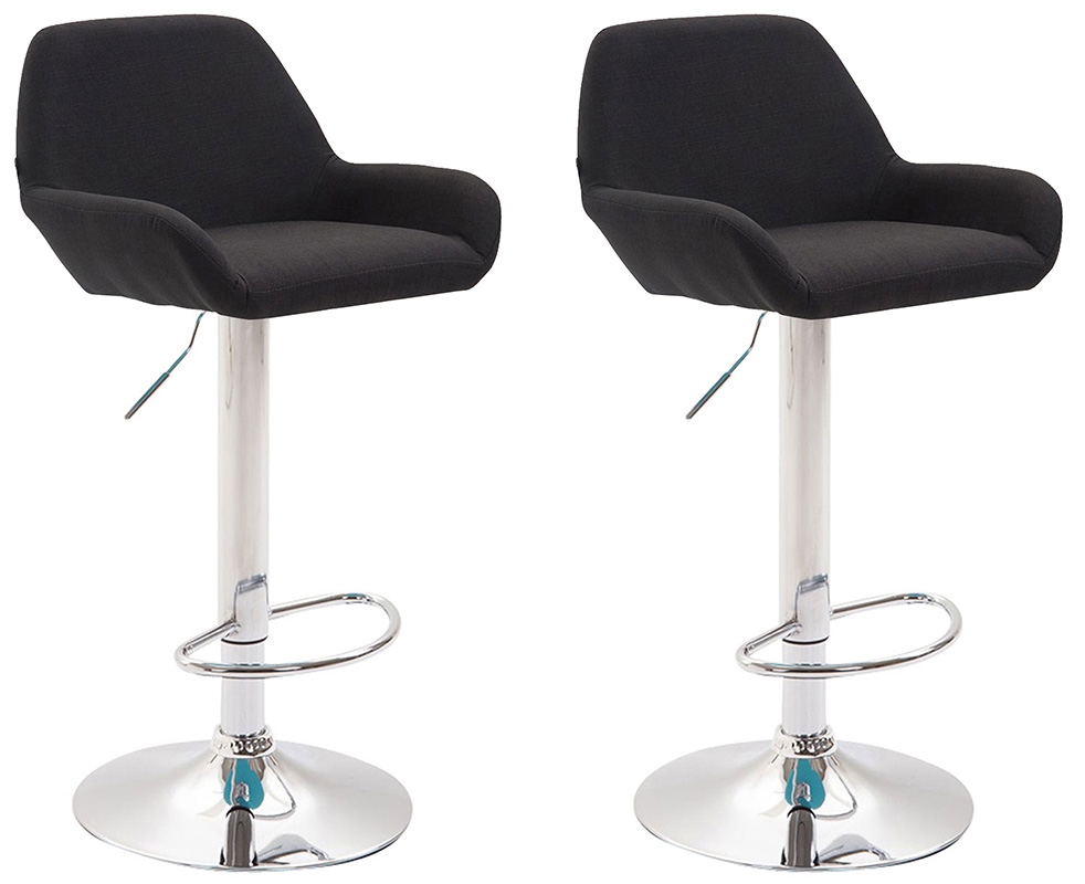DELUKE® Barhocker 2er Set DUBLIN - Schwarz, Stoff, Chrom | Barhocker mit Lehne Barstuhl Tresenhocker Tresenstuhl Kneipenhocker Kneipenstuhl Image