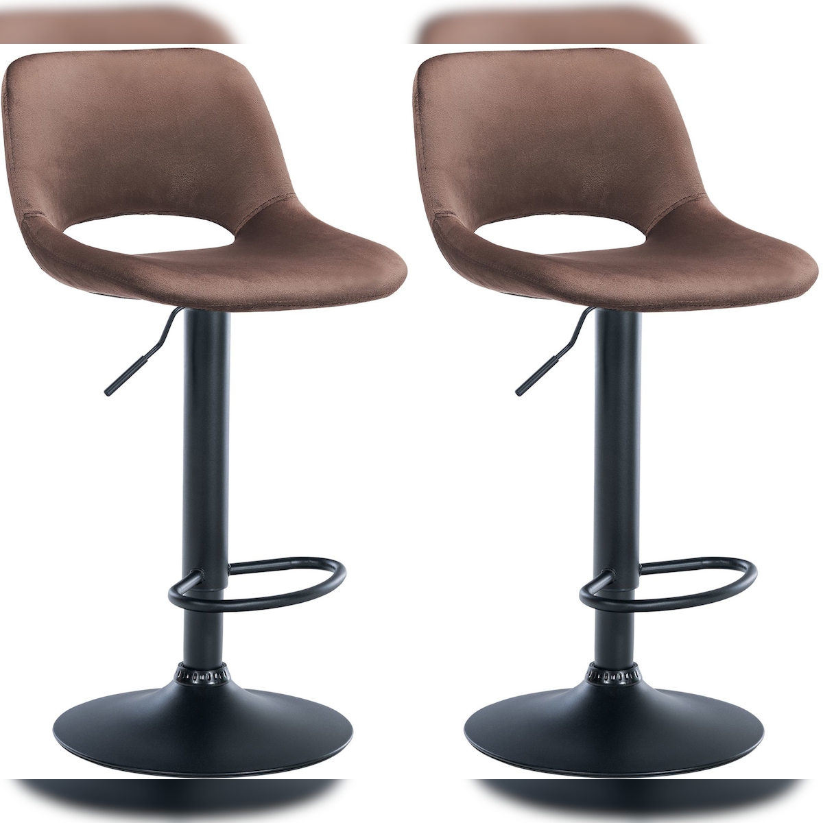 DELUKE® Barhocker 2er Set JAKSON - Braun, Samt, Schwarz | Barhocker mit Lehne Barstuhl Tresenhocker Tresenstuhl Kneipenhocker Kneipenstuhl Image