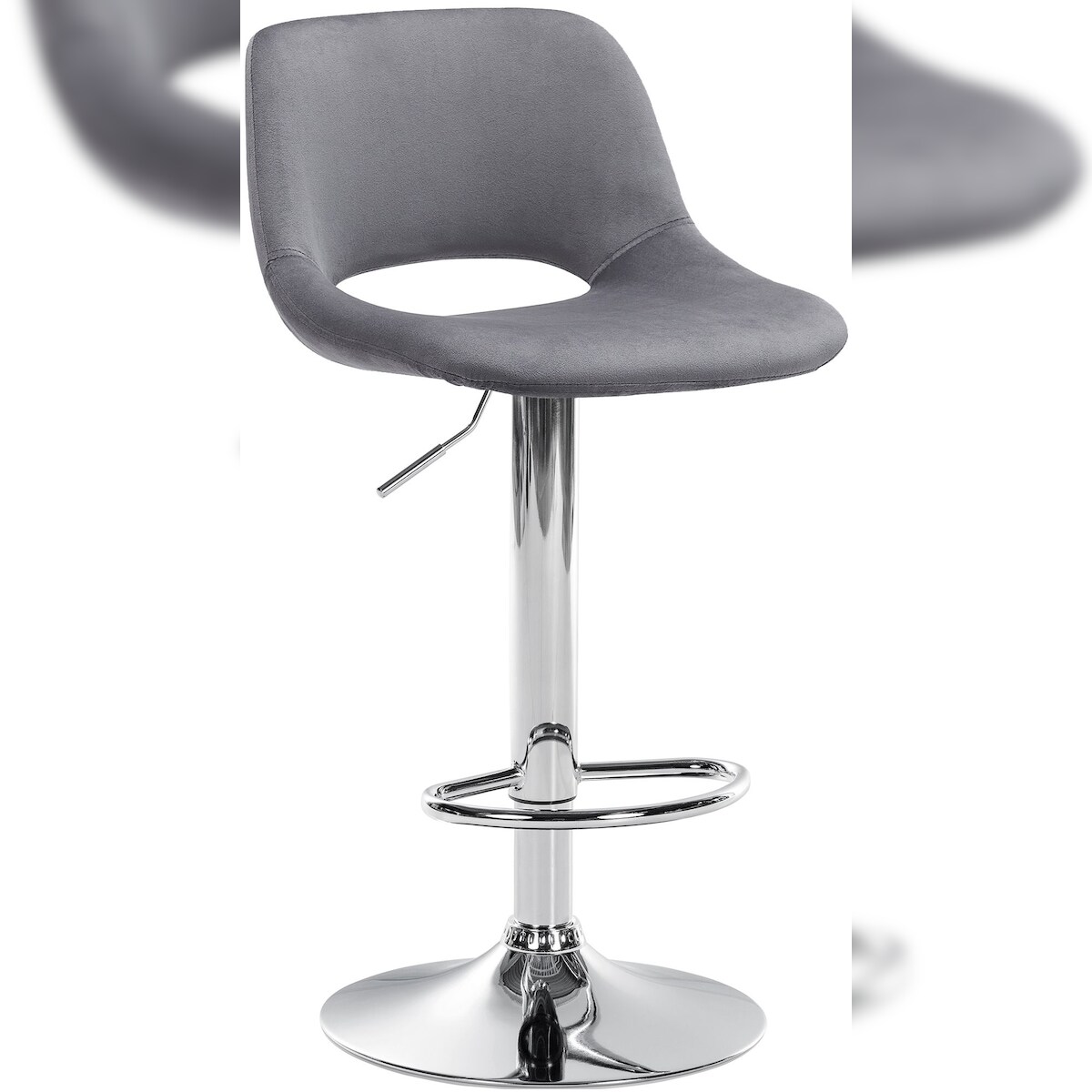 DELUKE® Barhocker JAKSON - Dunkelgrau, Samt, Chrom | Barhocker mit Lehne Barstuhl Tresenhocker Tresenstuhl Kneipenhocker Kneipenstuhl Image