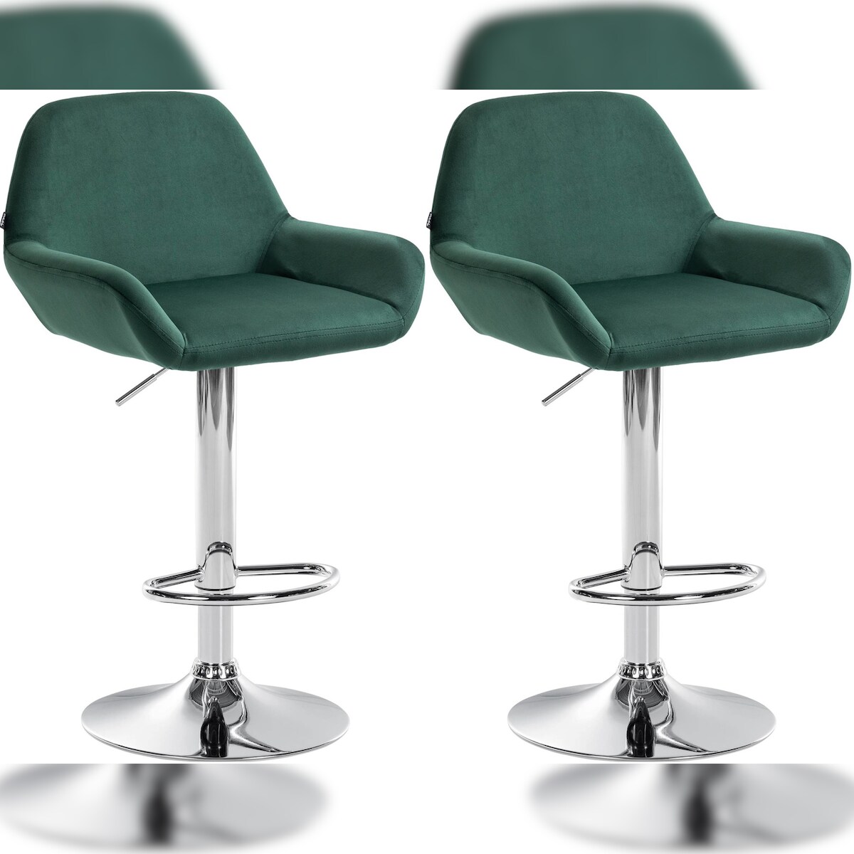 DELUKE® Barhocker 2er Set DUBLIN - Dunkelgrün, Samt, Chrom | Barhocker mit Lehne Barstuhl Tresenhocker Tresenstuhl Kneipenhocker Kneipenstuhl Image