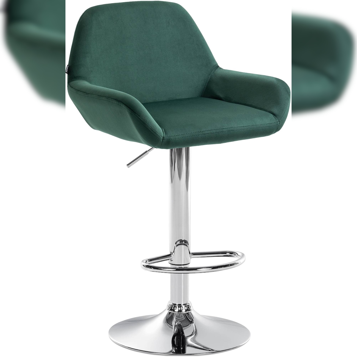 DELUKE® Barhocker DUBLIN - Dunkelgrün, Samt, Chrom | Barhocker mit Lehne Barstuhl Tresenhocker Tresenstuhl Kneipenhocker Kneipenstuhl Image