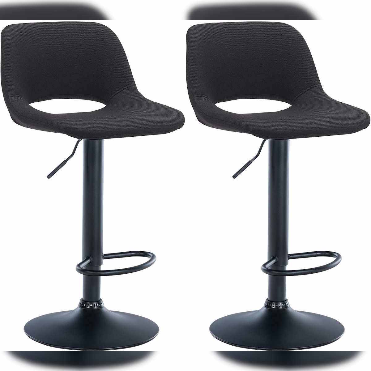 DELUKE® Barhocker 2er Set JAKSON - Schwarz, Stoff, Schwarz | Barhocker mit Lehne Barstuhl Tresenhocker Tresenstuhl Kneipenhocker Kneipenstuhl Image