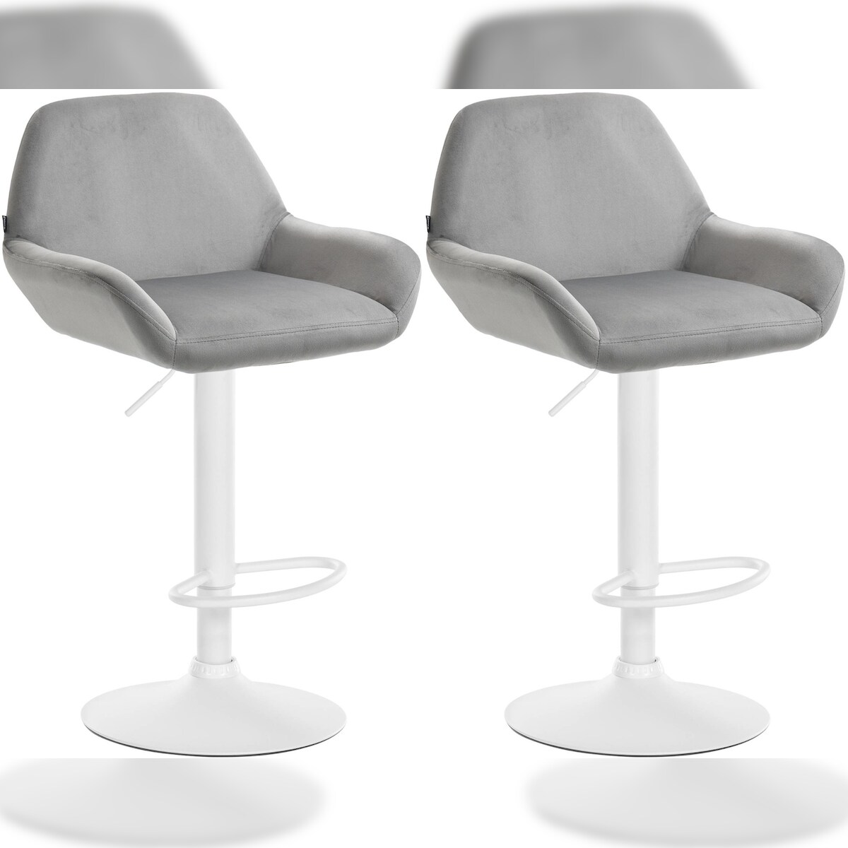 DELUKE® Barhocker 2er Set DUBLIN - Grau, Samt, Weiß | Barhocker mit Lehne Barstuhl Tresenhocker Tresenstuhl Kneipenhocker Kneipenstuhl Image