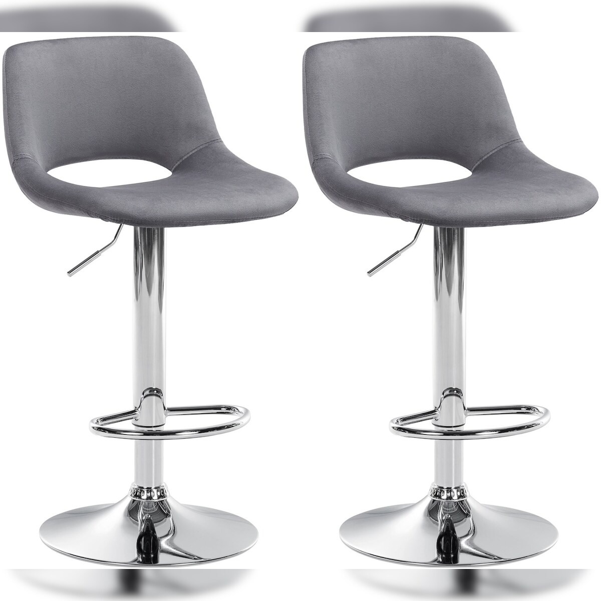 DELUKE® Barhocker 2er Set JAKSON - Dunkelgrau, Samt, Chrom | Barhocker mit Lehne Barstuhl Tresenhocker Tresenstuhl Kneipenhocker Kneipenstuhl Image