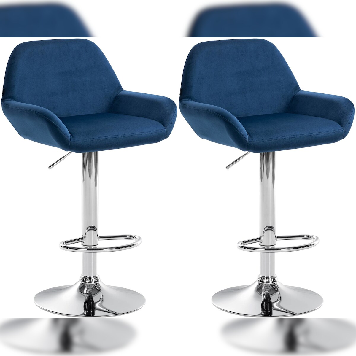 DELUKE® Barhocker 2er Set DUBLIN - Blau, Samt, Chrom | Barhocker mit Lehne Barstuhl Tresenhocker Tresenstuhl Kneipenhocker Kneipenstuhl Image