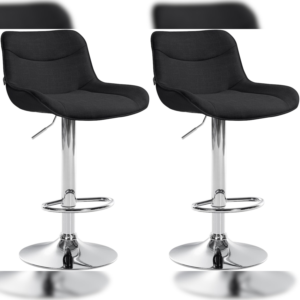 DELUKE® Barhocker 2er Set TAMPA - Schwarz, Stoff, Chrom | Barhocker mit Lehne Barstuhl Tresenhocker Tresenstuhl Kneipenhocker Kneipenstuhl Image