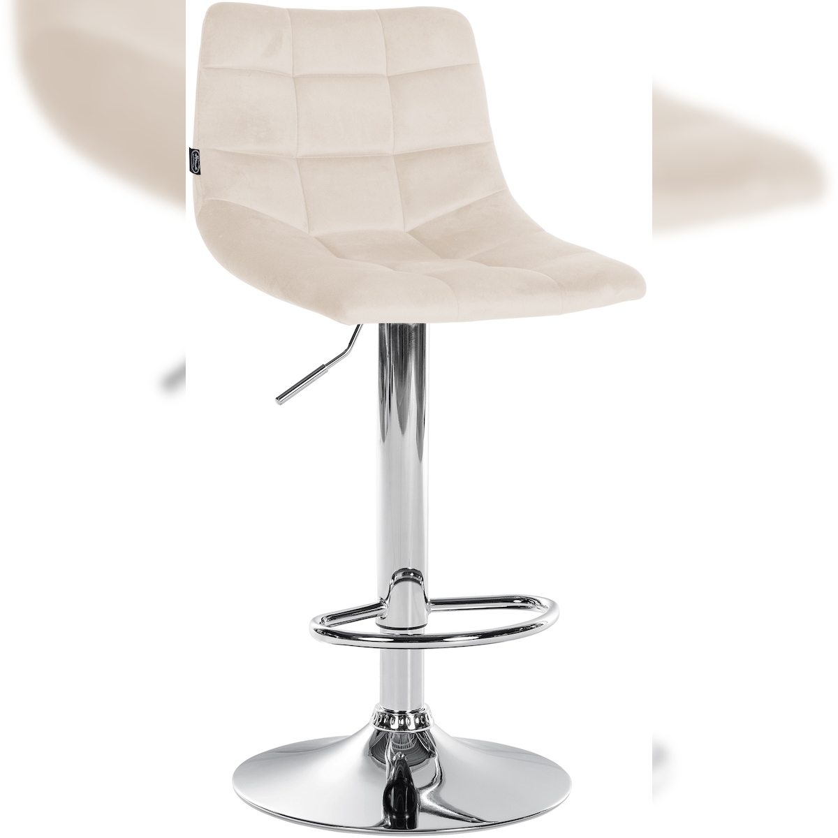 DELUKE® Barhocker DUBAI - Creme, Samt, Chrom | Barhocker mit Lehne Barstuhl Tresenhocker Tresenstuhl Kneipenhocker Kneipenstuhl Image