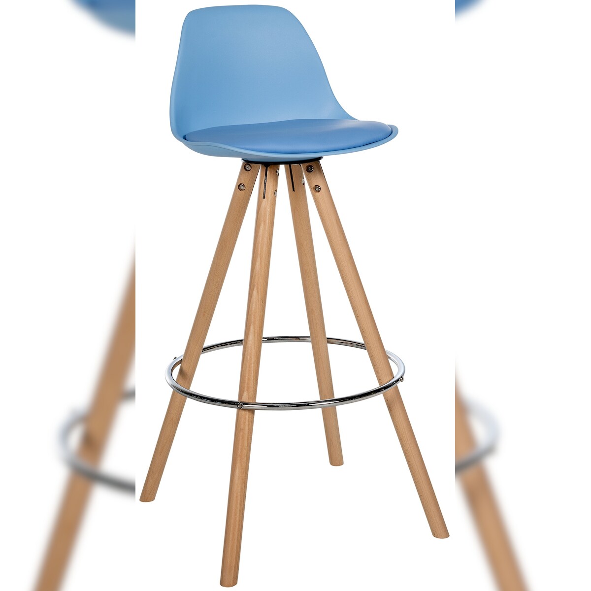 DELUKE® Barhocker PALMA - Blau, Kunstleder, Braun | Barhocker mit Lehne Barstuhl Tresenhocker Tresenstuhl Kneipenhocker Kneipenstuhl Image