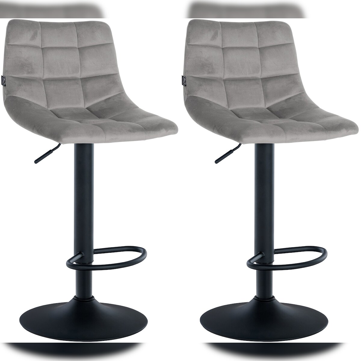 DELUKE® Barhocker 2er Set DUBAI - Grau, Samt, Schwarz | Barhocker mit Lehne Barstuhl Tresenhocker Tresenstuhl Kneipenhocker Kneipenstuhl Image