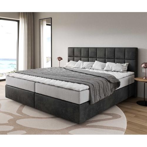 DELIFE Boxspringbett Dream-Fine Mikrofaser Anthrazit Vintage 200x200 cm mit Taschenfederkernmatratze und Topper Visco, Boxspringbetten