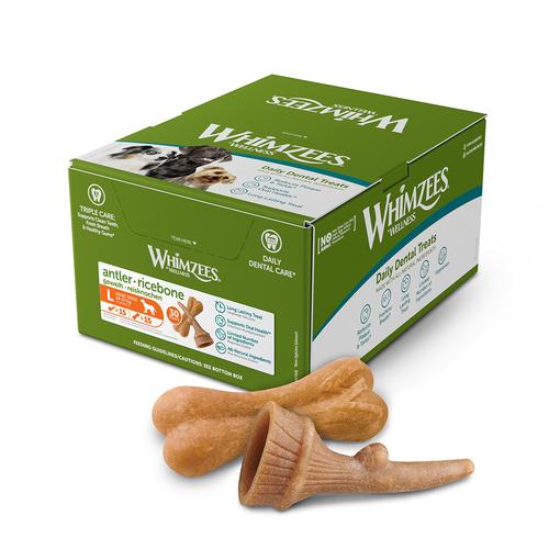 Sparpaket: 2x30 Stück Whimzees by Wellness Geweih und Reisknochen Größe L Hundesnacks