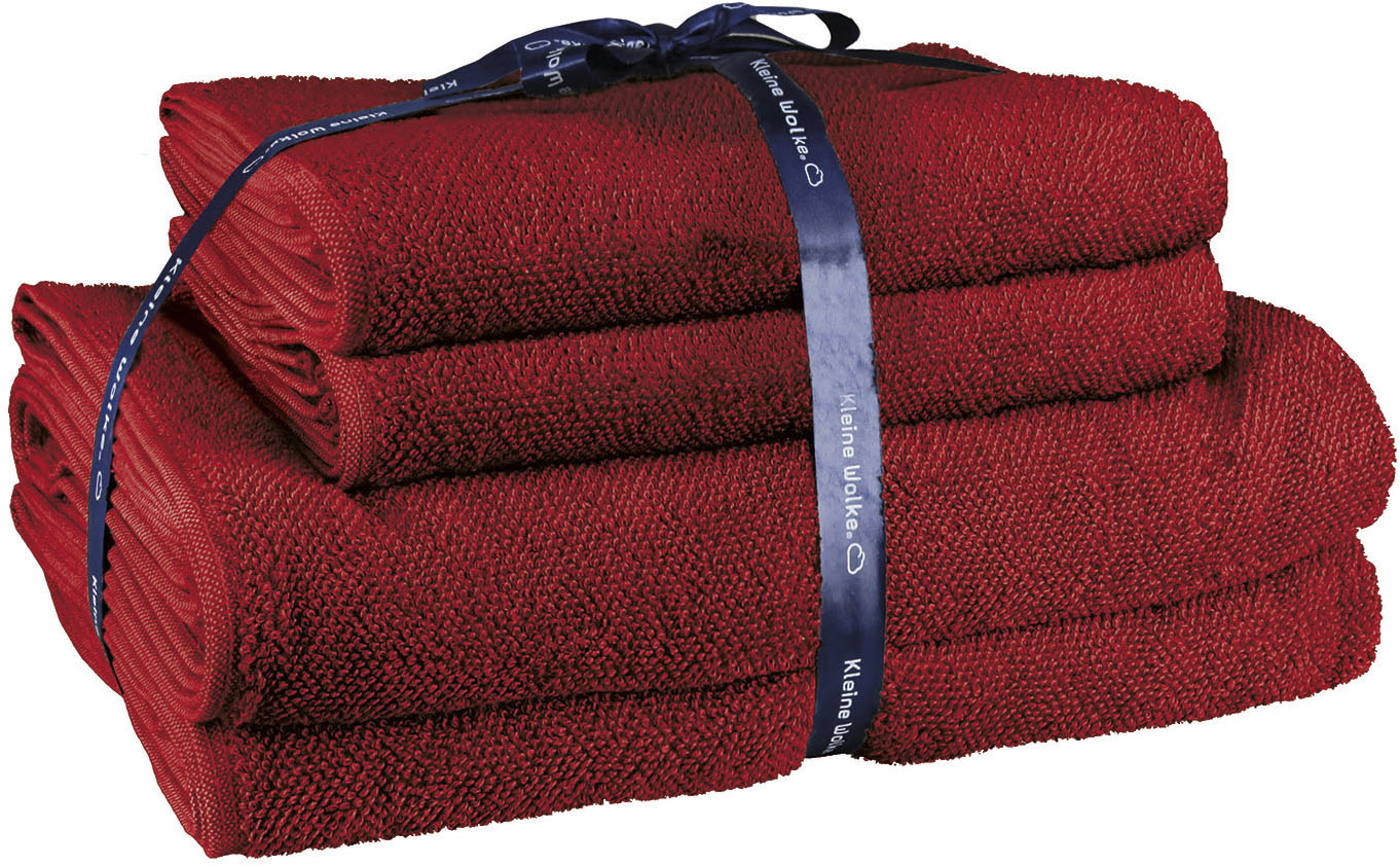 Handtuch Set KLEINE WOLKE "RELAX, 4 Stück (2 Handtücher 50x10 + 2 Duschtücher 70x140)", rot (rubin), 4 Stk., Frottier, Frottier, Obermaterial: 100% Baumwolle, Handtuch-Sets, moderne Melangeoptik, Handtücher, Duschtücher, mit Bordüre