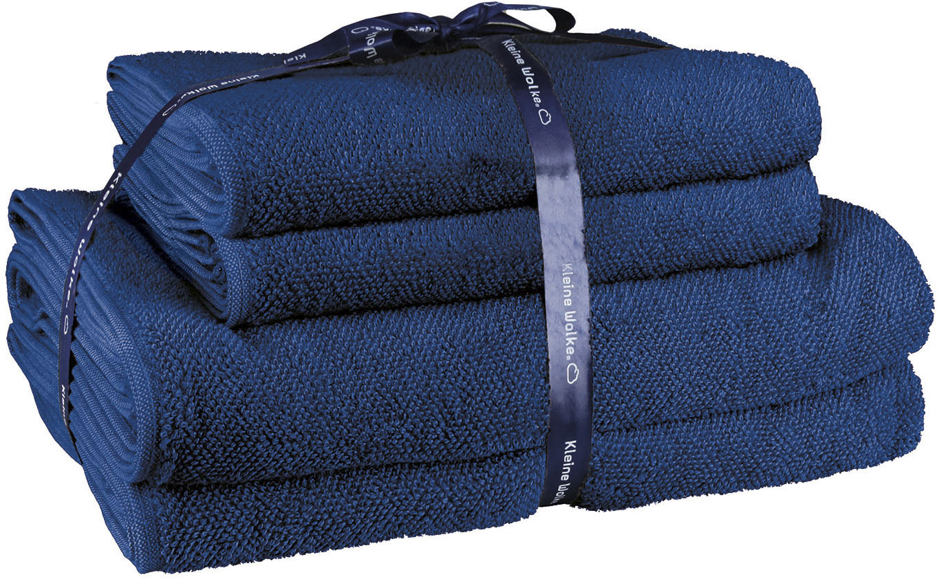 Handtuch Set KLEINE WOLKE "RELAX, 4 Stück (2 Handtücher 50x10 + 2 Duschtücher 70x140)", blau (atlantikblau), 4 Stk., Frottier, Frottier, Obermaterial: 100% Baumwolle, Handtuch-Sets, moderne Melangeoptik, Handtücher, Duschtücher, mit Bordüre