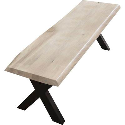 Bank HOME AFFAIRE "Tristan", weiß (weiß wash, schwarz), B:160cm H:45cm T:38cm, Sitzbänke, aus Massivholz Eiche Image