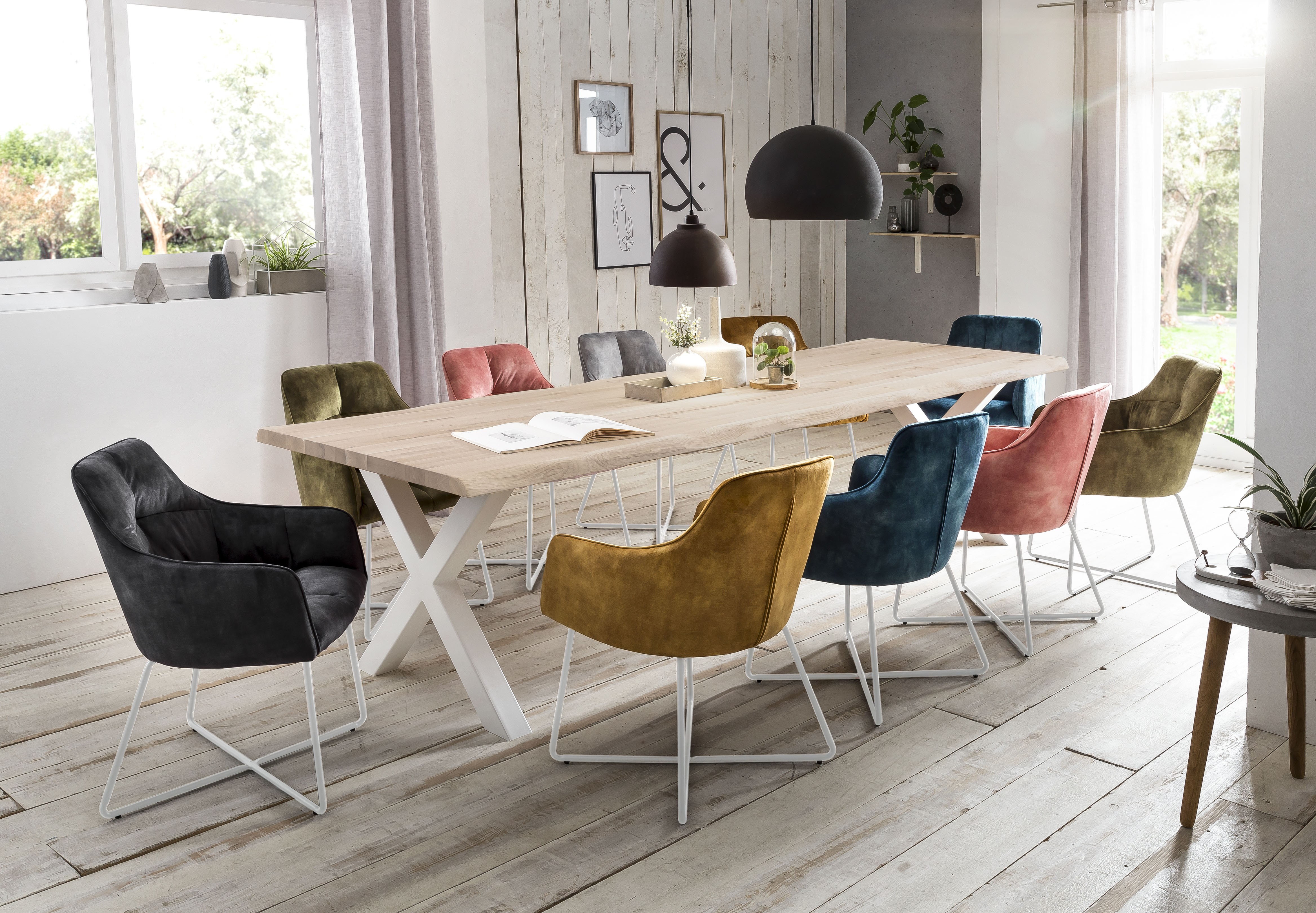 Esstisch HOME AFFAIRE "Tristan", weiß (weiß wash, weiß), B:300cm H:77cm T:100cm, Tische, Esstisch, massive Balkeneiche geölt mit Baumkante