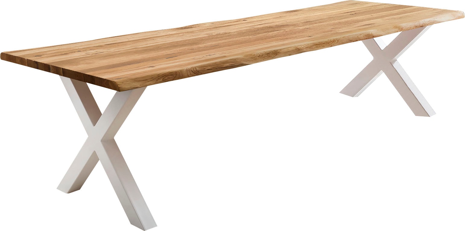 Esstisch HOME AFFAIRE "Tristan", braun (eiche natur, weiß), B:200cm H:77cm T:100cm, Tische, Esstisch, massive Balkeneiche geölt mit Baumkante