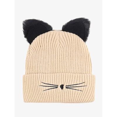 berretto con orecchie di gatto da donna – berretto lavorato a maglia color bordeaux con orecchie in pelliccia sintetica e ricamo di baffi, accessorio invernale comodo ed elegante